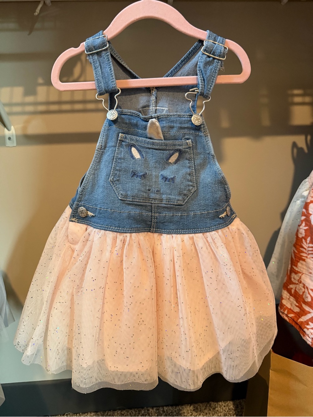 OshKosh B'gosh Denim Overall Dress with Pink Tulle Skirt